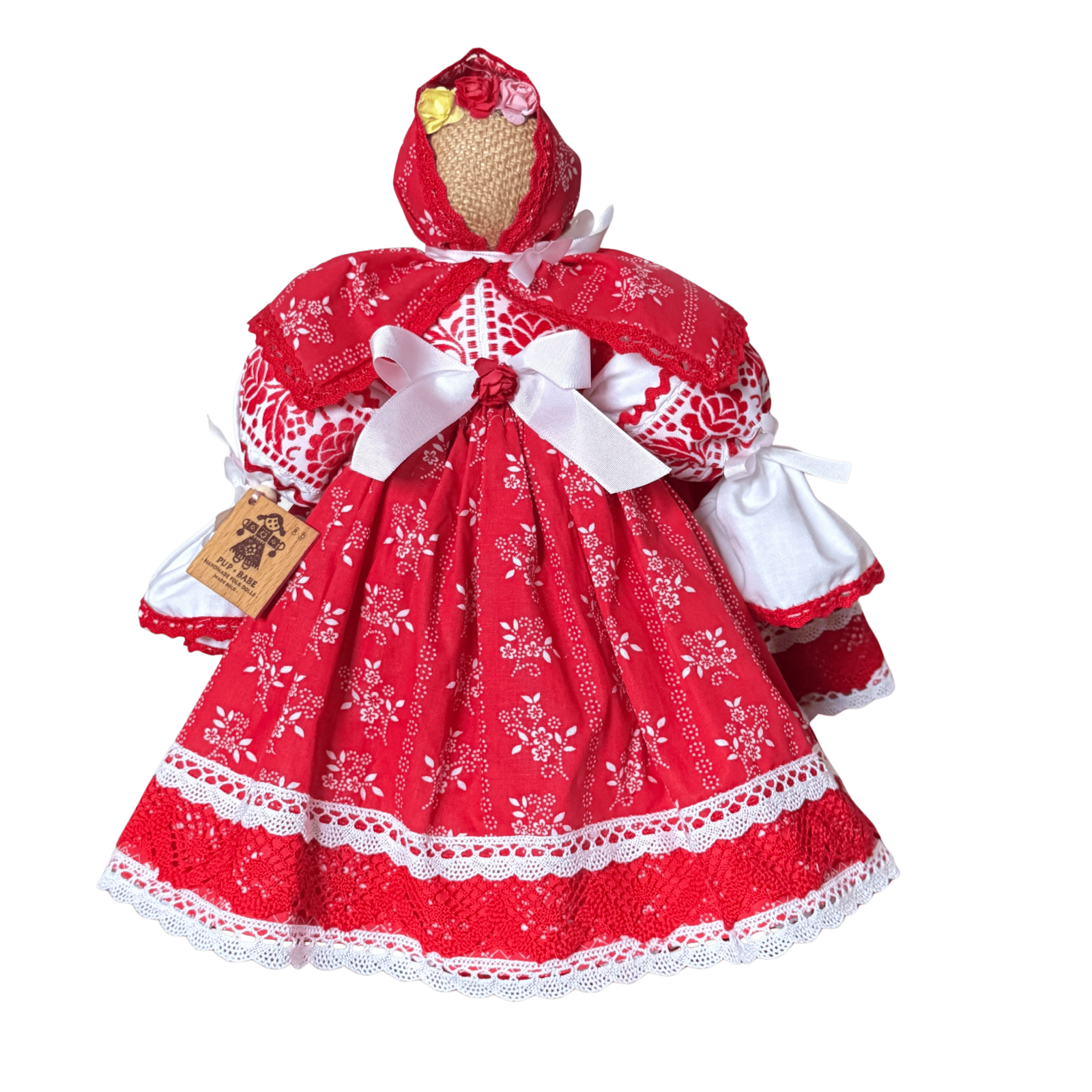 Red Folk Doll with Flowers